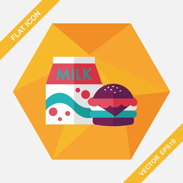 Hamburger en melk platte pictogram met lange schaduw, eps10 — Stockvector