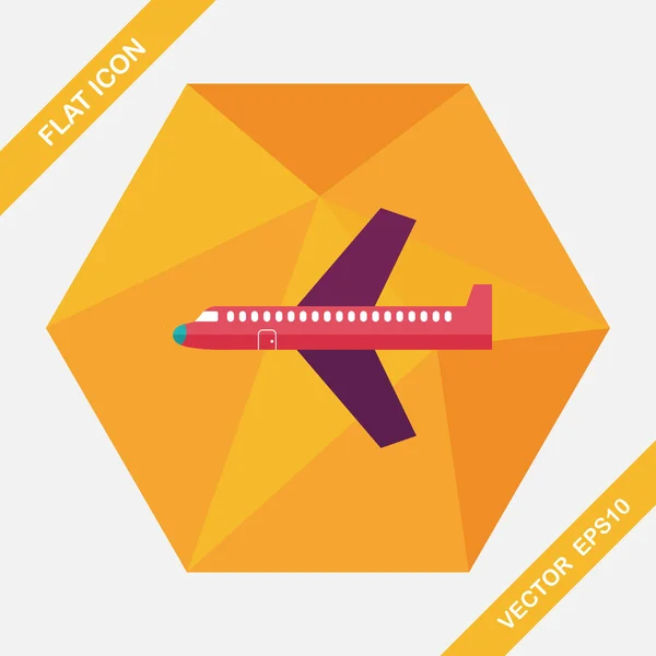 Vliegtuig platte pictogram met lange schaduw, eps10 — Stockvector