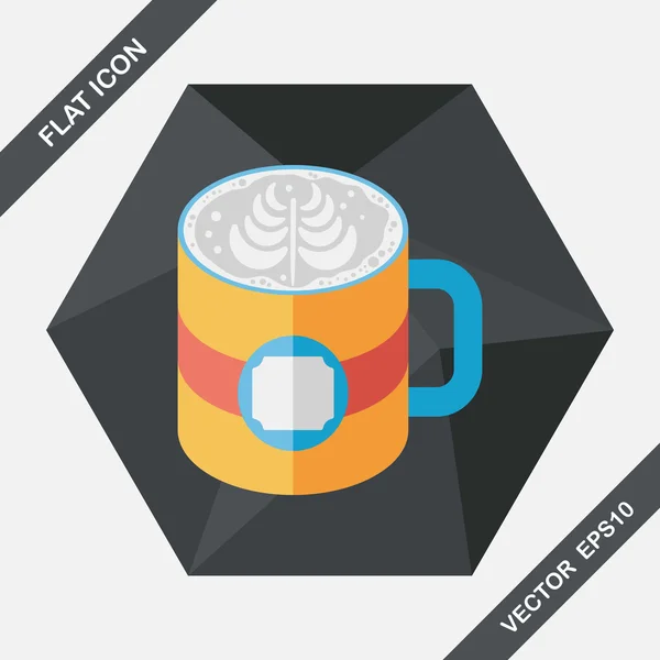 Café latte arte icono plano con sombra larga, eps10 — Vector de stock