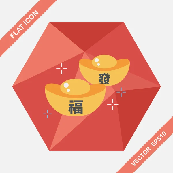 Κινέζικη Πρωτοχρονιά επίπεδη εικόνα με πολύ σκιά, eps10, ράβδους χρυσού wi — Διανυσματικό Αρχείο