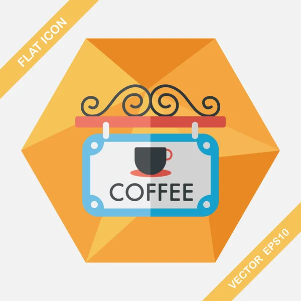 Coffee shop ondertekent platte pictogram met lange schaduw, eps10 — Stockvector