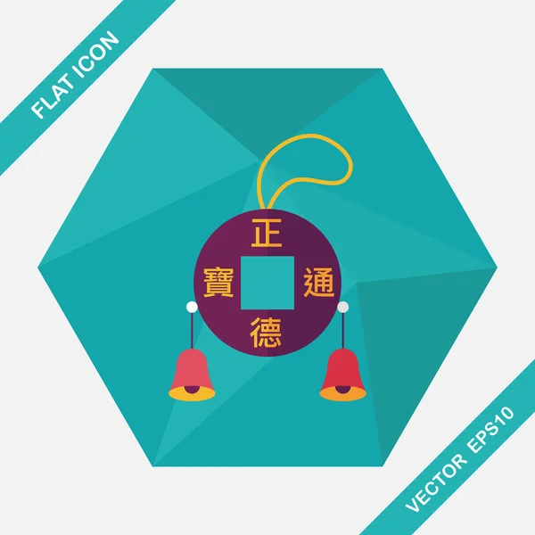 Icône plate du Nouvel An chinois avec ombre longue, eps10, Kosen Lucky p — Image vectorielle