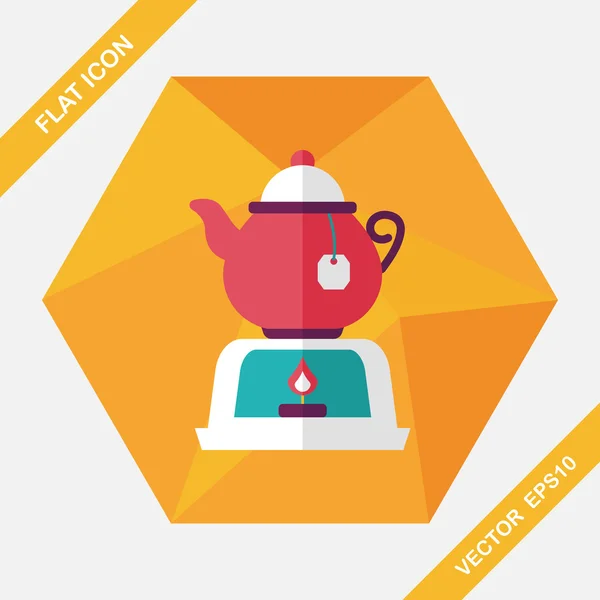 Tea pot flat icon with long shadow,eps10 — Stock Vector