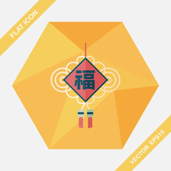 Año Nuevo chino icono plano con sombra larga, eps10, suerte china — Vector de stock