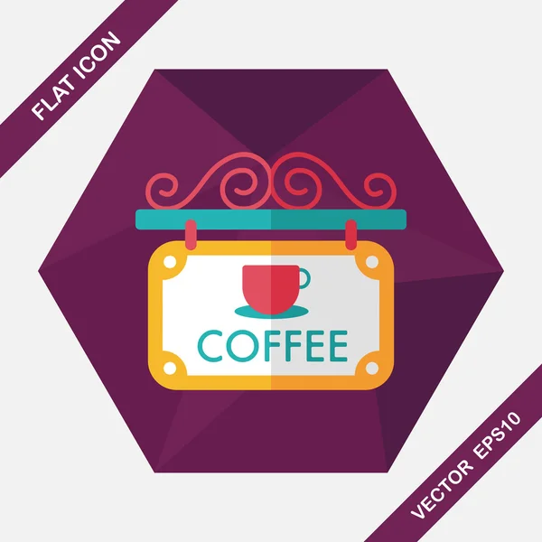 Coffee shop ondertekent platte pictogram met lange schaduw, eps10 — Stockvector