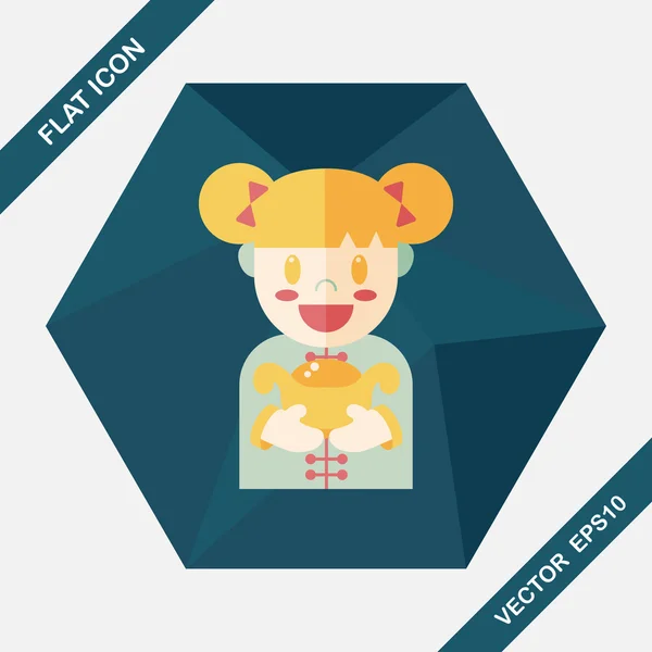 Chinese New Year girl flat icon with long shadow, eps10 — стоковый вектор