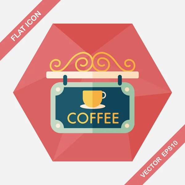 Coffee shop ondertekent platte pictogram met lange schaduw, eps10 — Stockvector