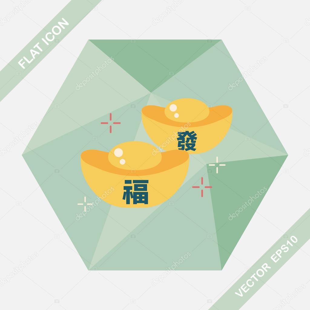 Chinese New Year flat icon with long shadow,eps10, Gold ingot wi