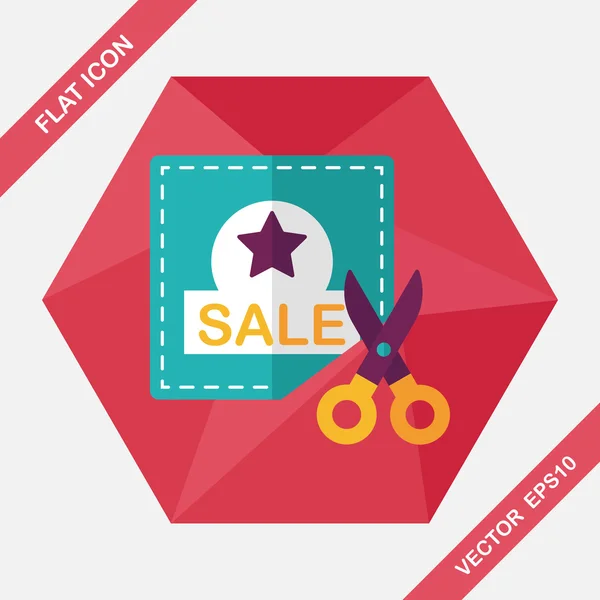 Shopping sale coupon flat icon with long shadow, eps10 — Vetor de Stock
