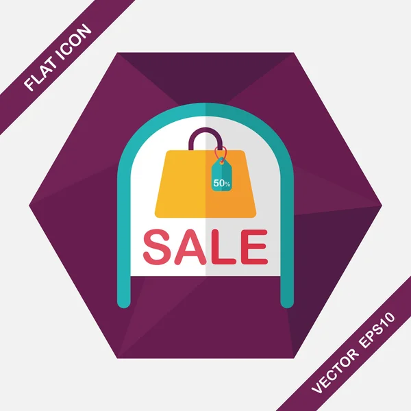 Loja de compras sinal de venda ícone plano com sombra longa, eps10 — Vetor de Stock