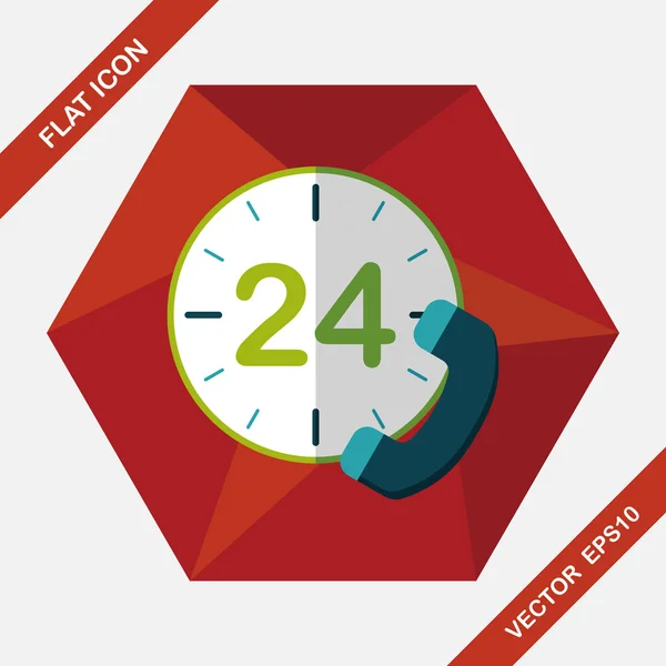 24 hours customer phone service flat icon with long shadow, eps10 — стоковый вектор
