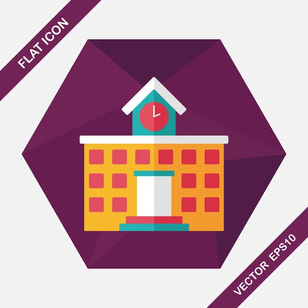 Building school flat icon with long shadow, eps10 — стоковый вектор