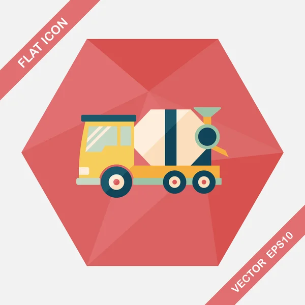 Transportation Cement mixer flat icon with long shadow,eps10 — Stock Vector