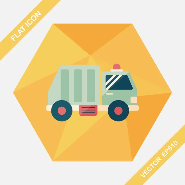 Transportation Garbage truck flat icon with long shadow,eps10 — Stock Vector