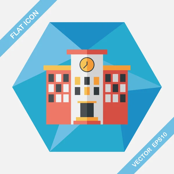 Edificio de la escuela icono plano con sombra larga, eps10 — Vector de stock