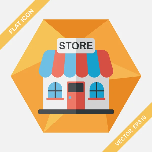 Gebouw winkel Winkel platte pictogram met lange schaduw, eps10 — Stockvector