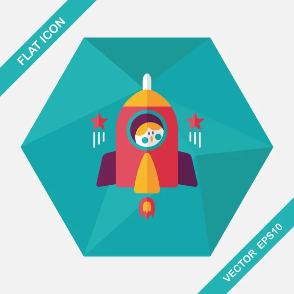 Space rocket and astronaut flat icon with long shadow, eps10 — стоковый вектор