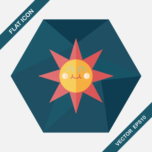 Sun flat icon with long shadow, eps10 — стоковый вектор