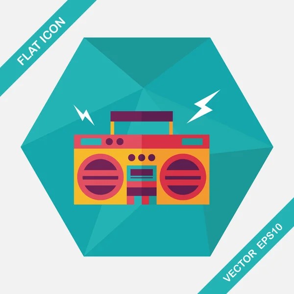 Ghetto blaster ícone de áudio plano com sombra longa, eps10 —  Vetores de Stock