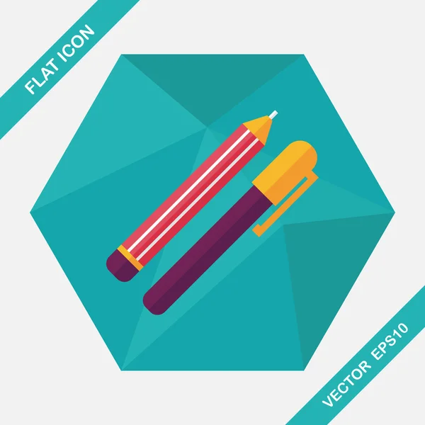Crayon et stylo icône plate avec ombre longue, eps10 — Image vectorielle