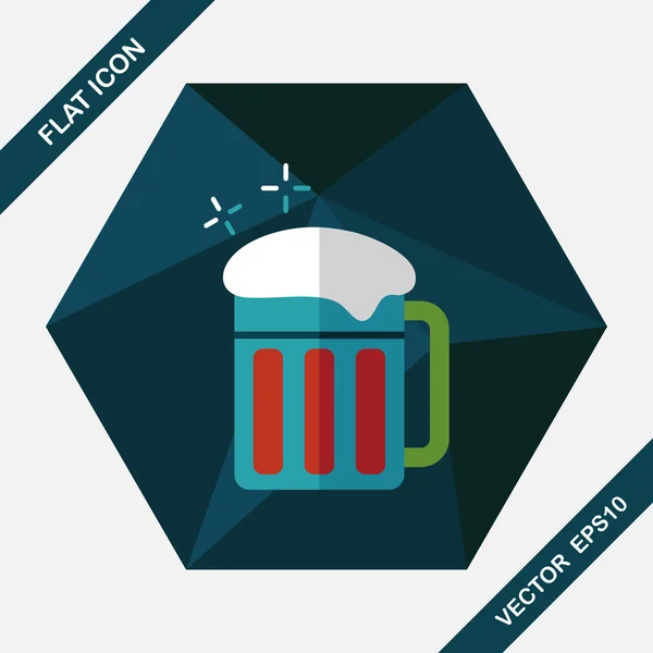 Bière icône plate avec ombre longue — Image vectorielle