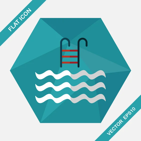 Zwembad platte pictogram met lange schaduw — Stockvector
