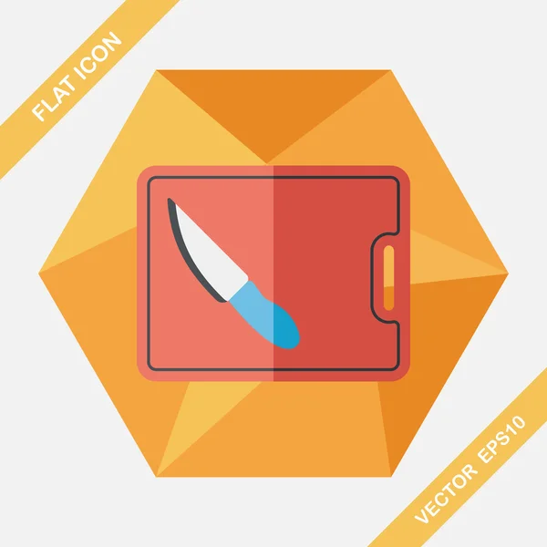 Plaque à découper ustensiles de cuisine et couteau icône plate avec ombre longue , — Image vectorielle