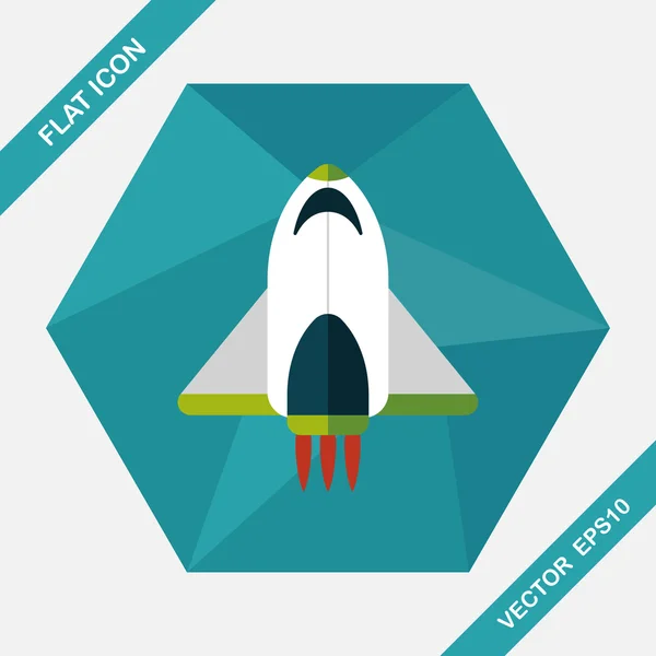 Nave espacial icono plano con sombra larga, eps10 — Vector de stock
