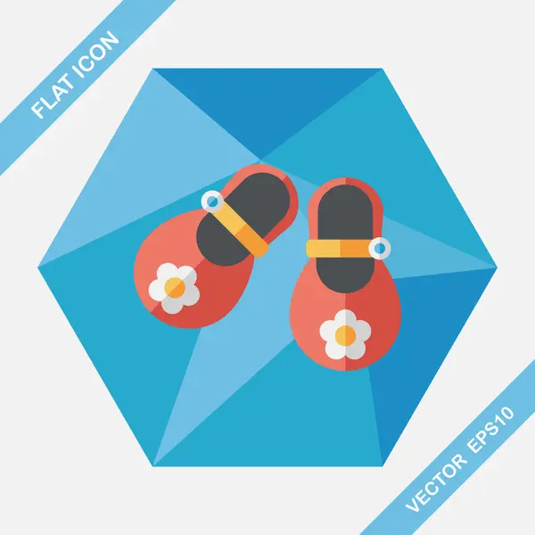 Botines de bebé icono plano con sombra larga — Vector de stock