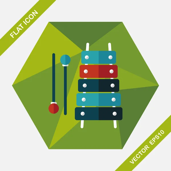 Ксилофон плоский значок с длинной тенью, епс10 — стоковый вектор
