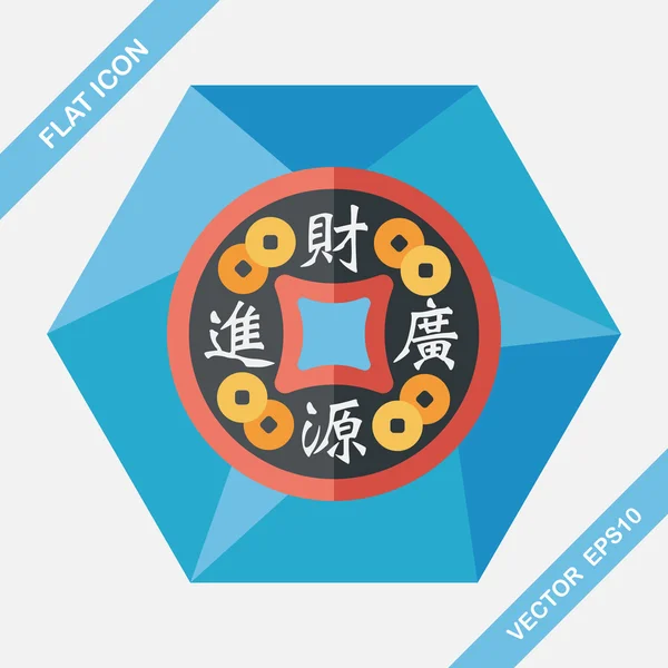 Chinese New Year flat pictogram met lange schaduw, eps10, Gold ingot me — Stockvector