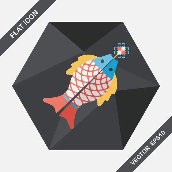 Kinesisk nytår flad ikon med lang skygge, eps, Kinesisk fisk lu – Stock-vektor