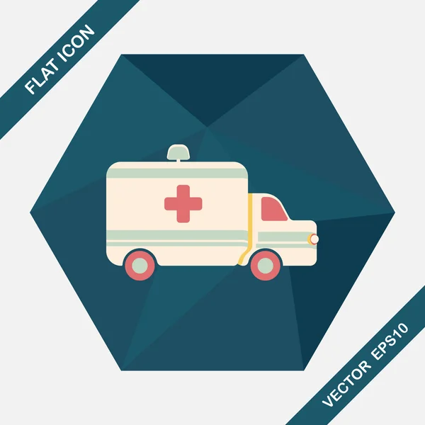 Ambulance car flat icon with long shadow — Stock Vector