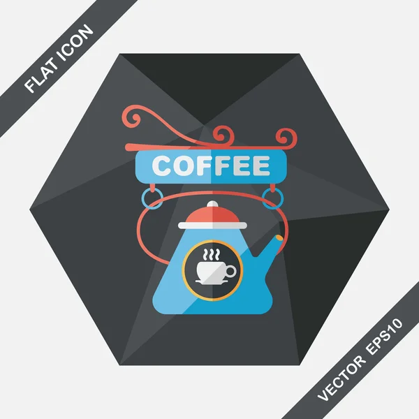 Coffee shop ondertekent platte pictogram met lange schaduw, eps10 — Stockvector