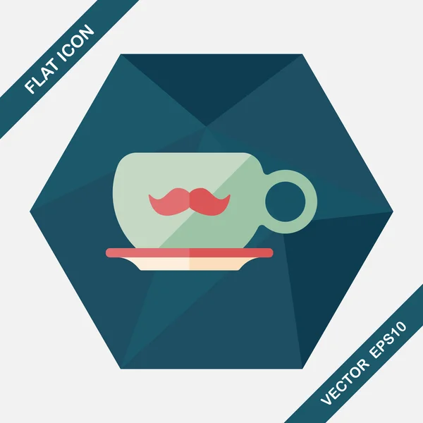 Mustache coffee cup flat icon with long shadow,eps10 — Stock Vector