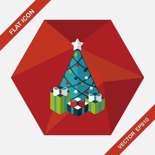 Vánoční stromek plochý ikona s dlouhý stín eps10 — Stockový vektor