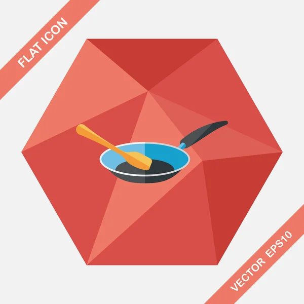 Ustensiles de cuisine poêle et pelle icône plate avec ombre longue, eps — Image vectorielle