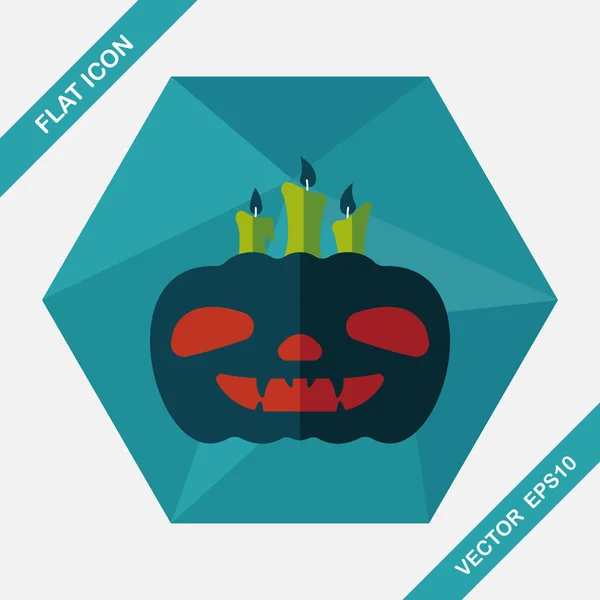 Pumpkin candle flat icon with long shadow, eps10 — стоковый вектор