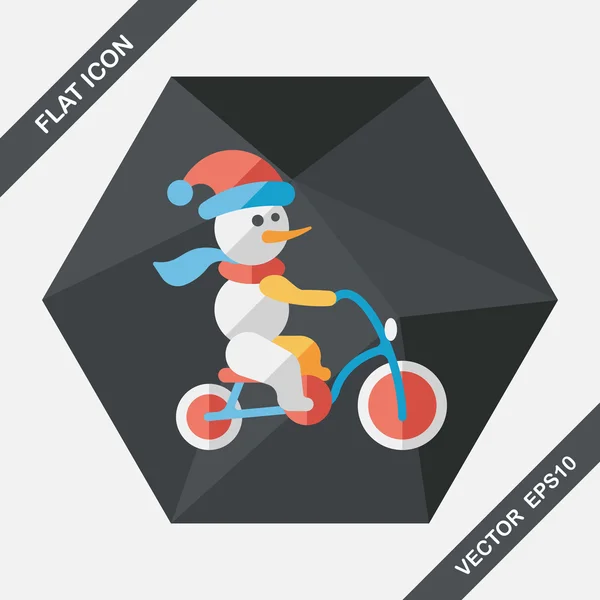 Snowman cycling flat icon with long shadow,eps10 — Stock Vector