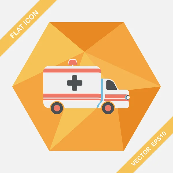 Ambulance car flat icon with long shadow — Stock Vector