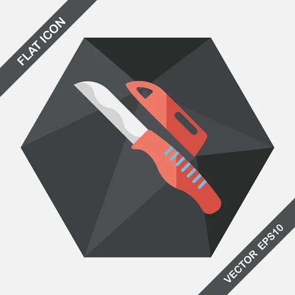 Utensilios de cocina cuchillo de frutas icono plano con sombra larga, eps10 — Vector de stock