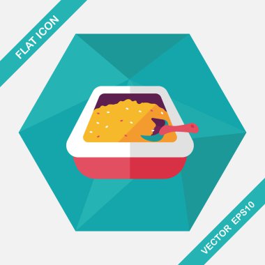 Evde beslenen hayvan kedi çöp kutusu düz simgesiyle uzun gölge, eps10