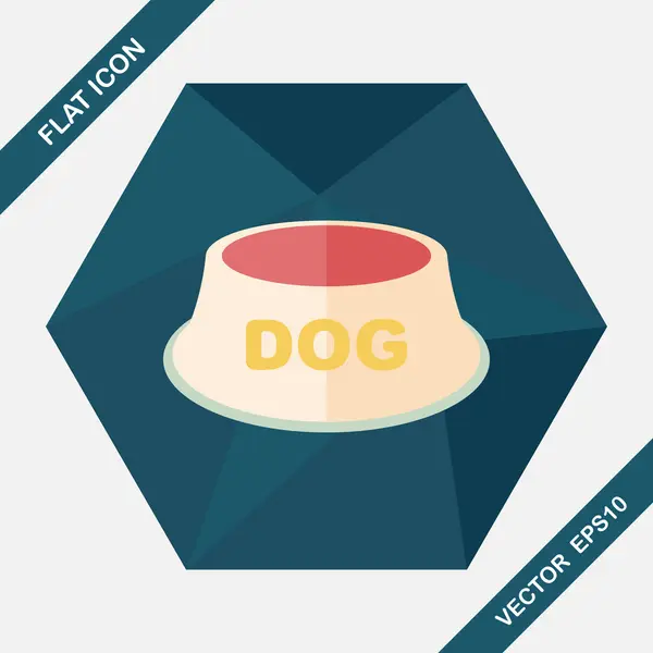 Pet dog bowl flat icon with long shadow, eps10 — стоковый вектор