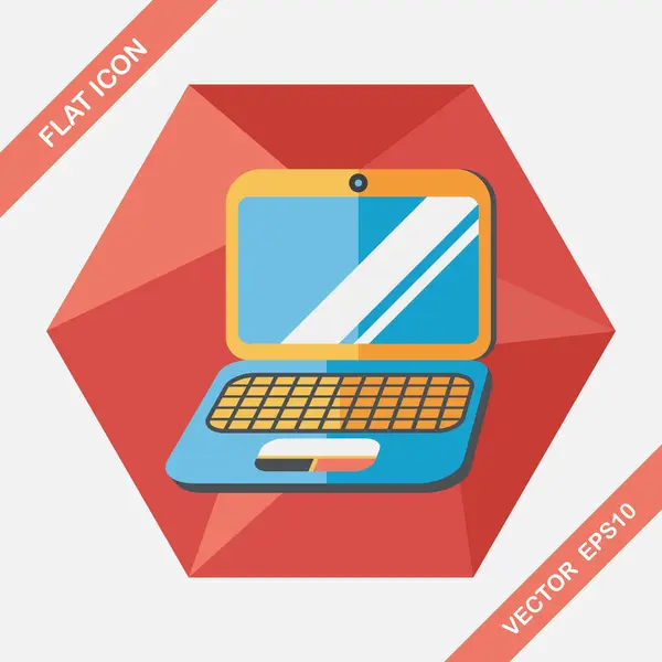 Laptop plat pictogram met lange schaduw, eps10 — Stockvector