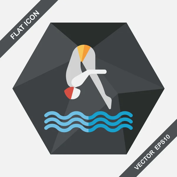 Saltar icono plano de buceo con sombra larga, eps10 — Vector de stock