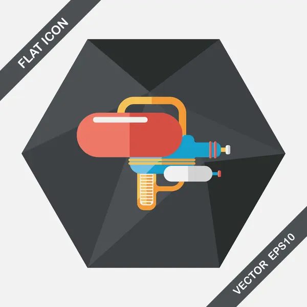 Water gun automatische waterpistool platte pictogram met lange schaduw — Stockvector
