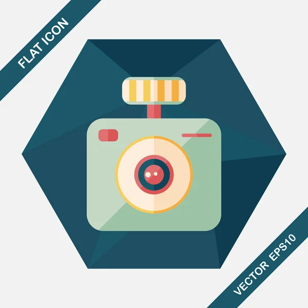 Camera flat icon with long shadow — Stock Vector