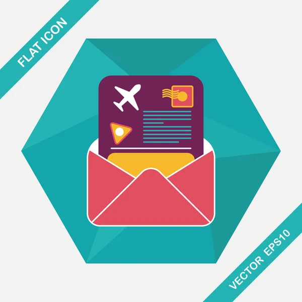 Mail Air ticket flat icon with long shadow — стоковый вектор