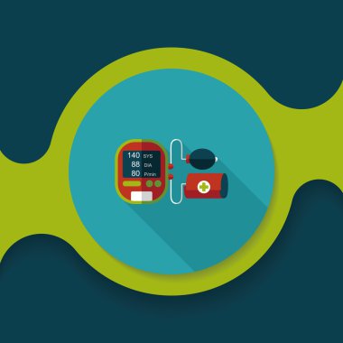 Tansiyon Aleti uzun gölge, eps10 ile kan basıncı düz simgesi