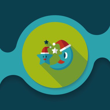 ay ve yıldız ile uzun gölge, ES'ler ile Noel şapka düz simgesi